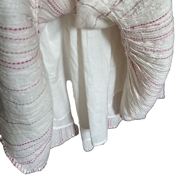LoveShackFancy Size L Mini Dress Pink Striped Ruffle Tier Embroidered Boho - Picture 9 of 11